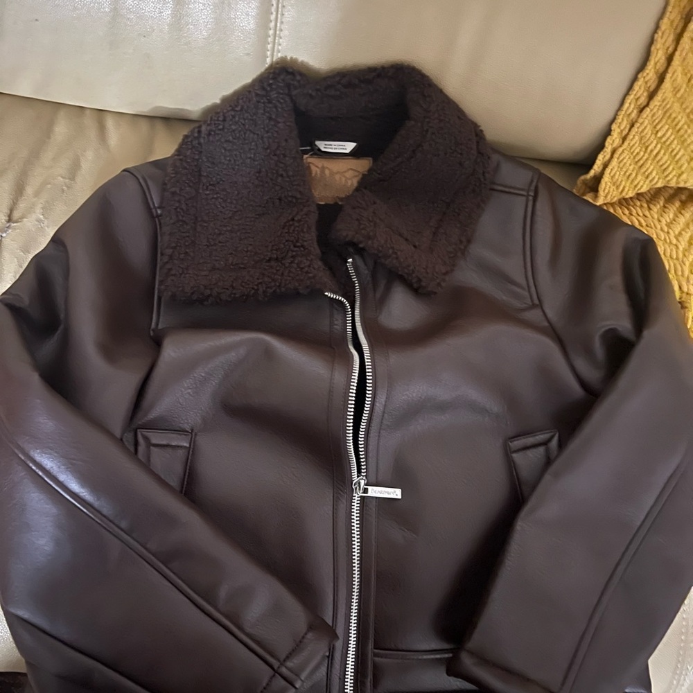 Women’s Brown Leather Jacket with Shearling Collar